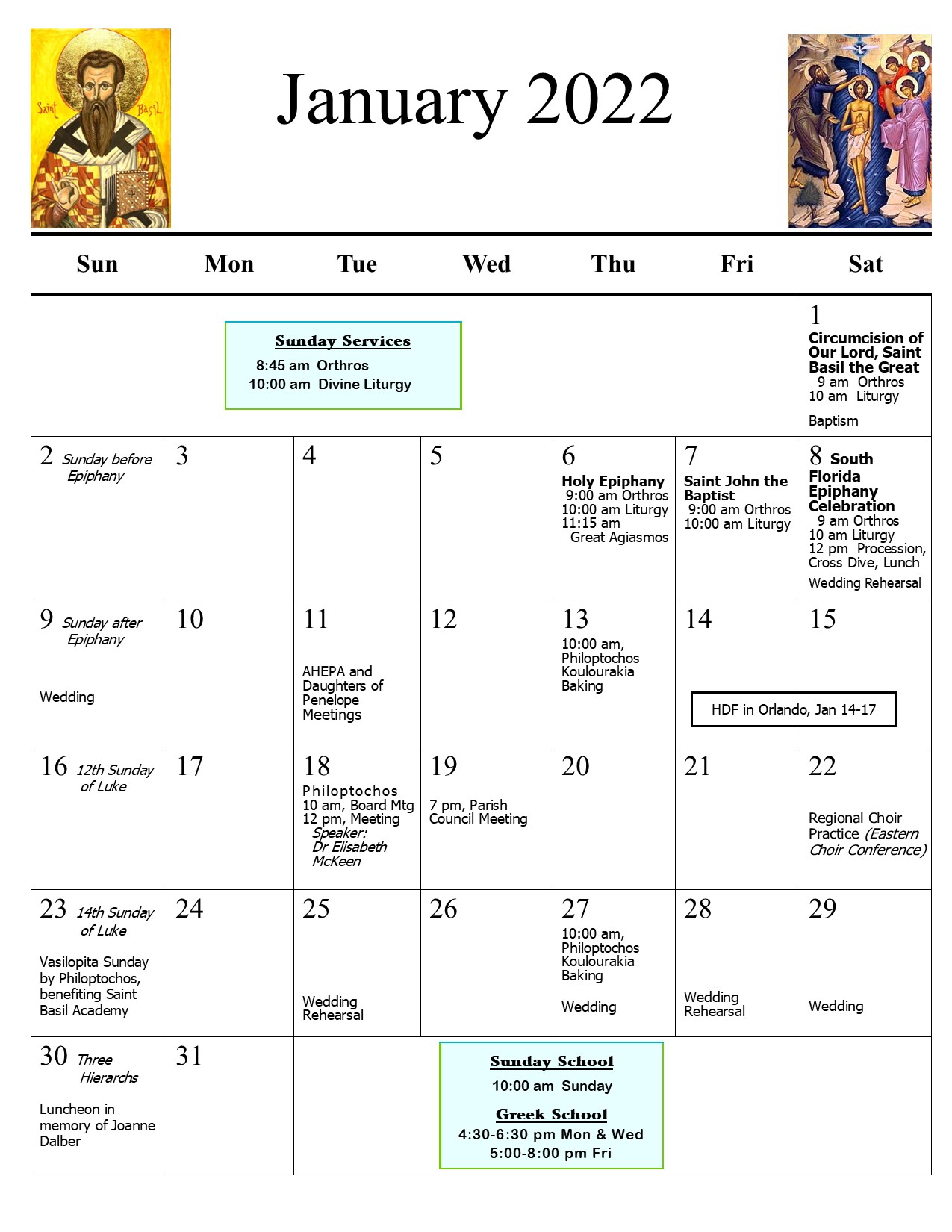 Parish Calendar | St. Catherine Greek Orthodox Church